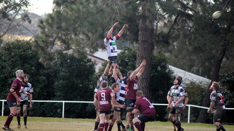 Yass gets a lineout win during their 72-0 loss against the Dirty Reds on Saturday. Photo: Denise Stansfield.
