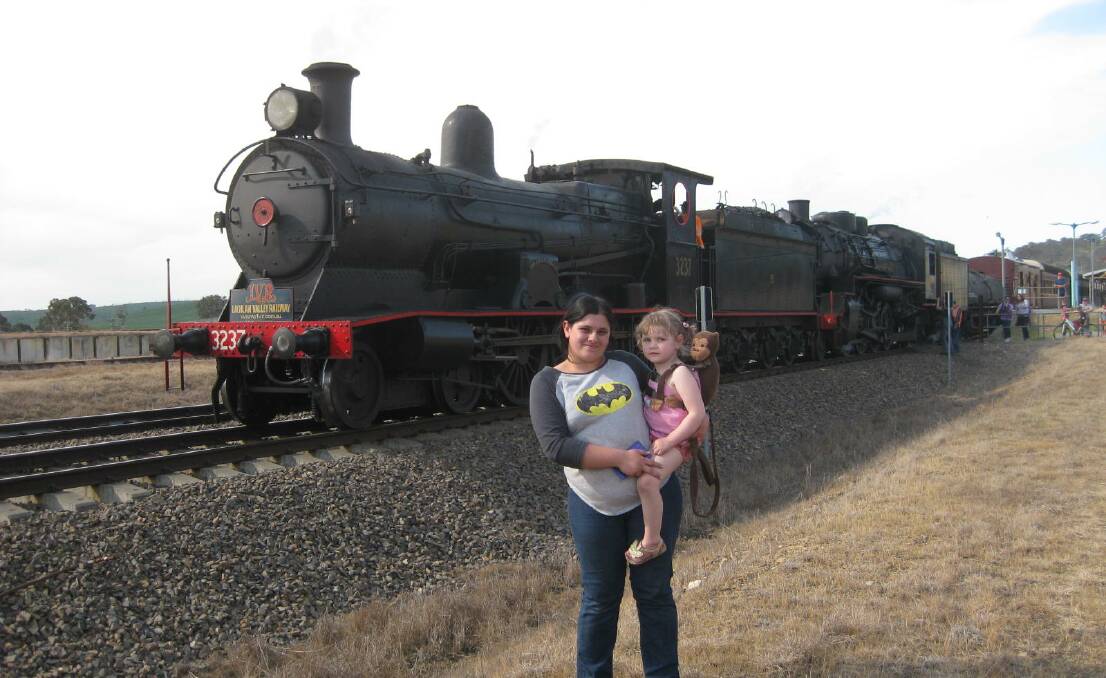 Lyla Waheed, of Goulburn, and her 3-year-old daughter Hannah Orr enjoyed the steam train trip from Goulburn to Gunning. Photo: Supplied.
