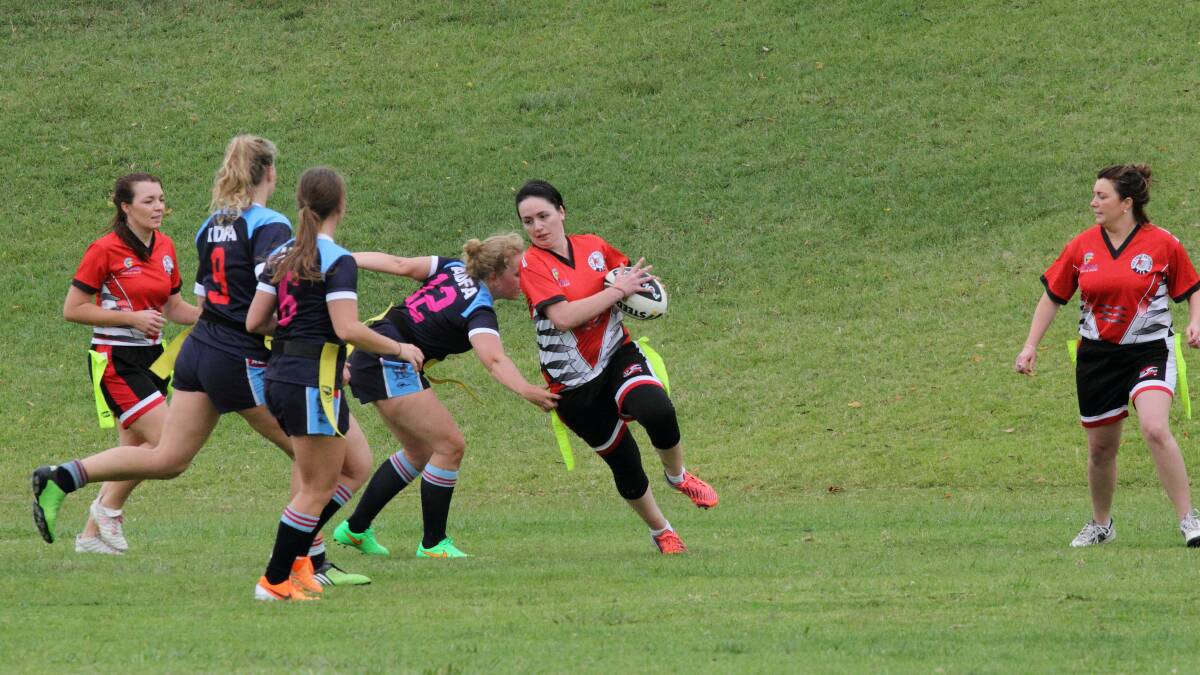 Jane Dyball tearing up the field on Saturday for the Yass Girlpies. Photo: RS Williams. 
