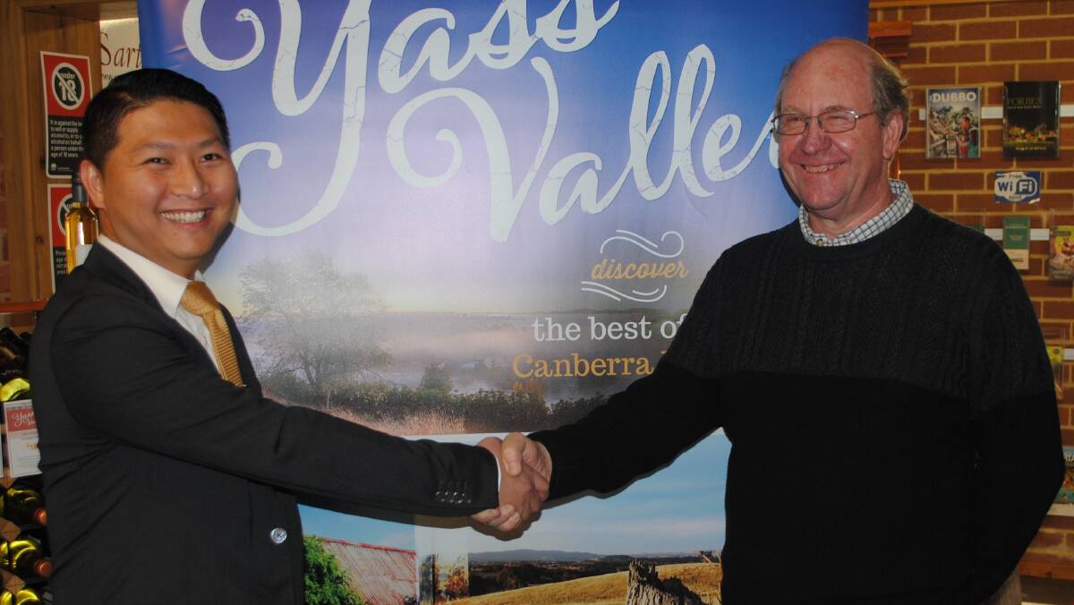 CH Corporation deputy chairman JC Cheak and Graeme Shaw met at the Yass Valley Visitor Information Centre to sign a Heads of Agreement for a four-star hotel to be developed in Murrumbateman. Photo: Joe McDonough.