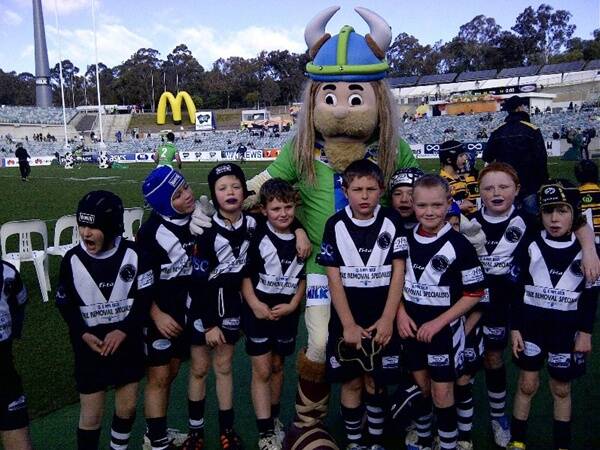 The boys pictured with Victor the Viking.