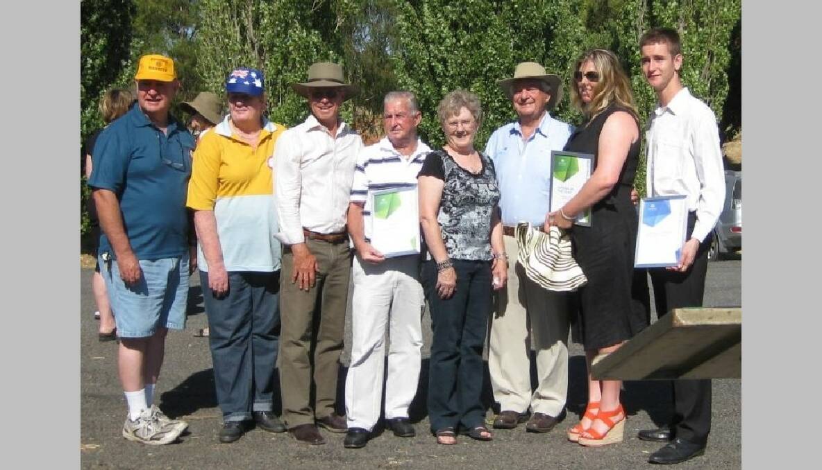 Tony Porter and Margaret McPherson of the Lions Club of Gunning, which took out Gunning Event of the Year for catering for the Masters Cycling Championships, with Mayor John Shaw, Keith and Joan Smith (joint Gunning Citizens of the Year), Australia Day ambassador Alan Whelpton AO, Upper Lachlan Citizen of the Year Kelly Dowling and Brent Hickey, Gunning Junior Citizen of the Year.