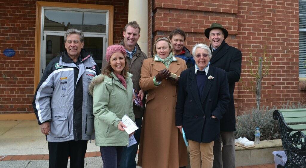 Candidates outside the Memorial Hall in Yass on election day.