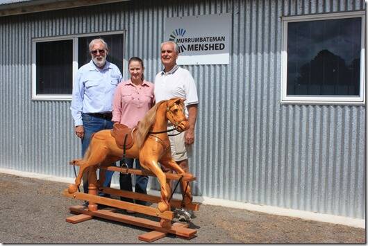 Winner Jenny Lancaster, with Terry Hunt and Jack Price, and Jenny’s new rocking horse.