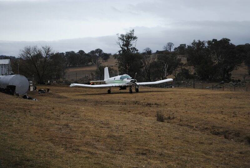 One of the fertilising aircraft kept at Ted McIntosh's Black Range Road base. It could soon be grounded if plans for the Yass Valley Wind Farm are approved. Photo: Joe McDonough.