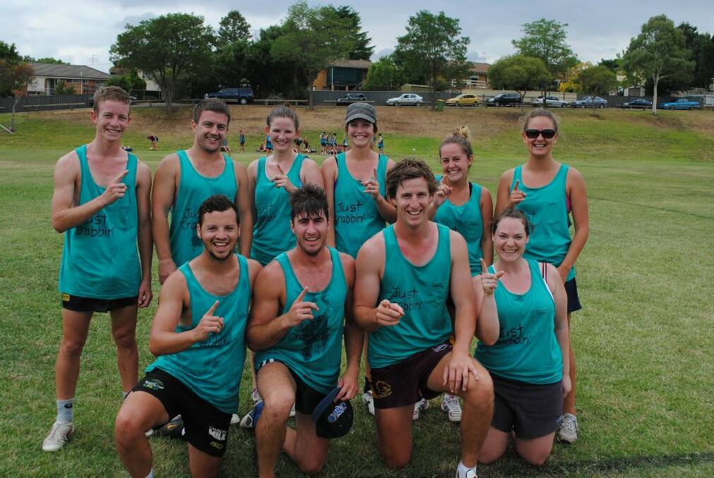 Just Crabbin' lost out in the semi-finals against UTS on Sunday. Pictured is (back) Scott Troldahl, Ben Griffin, Leah and Megan Troldahl, Pip Coates, Georgie Horton and (front) Nick Keeley, Trent Gavenlock, Simon Uphill and Grace Edis. Photo: Oliver Watson.