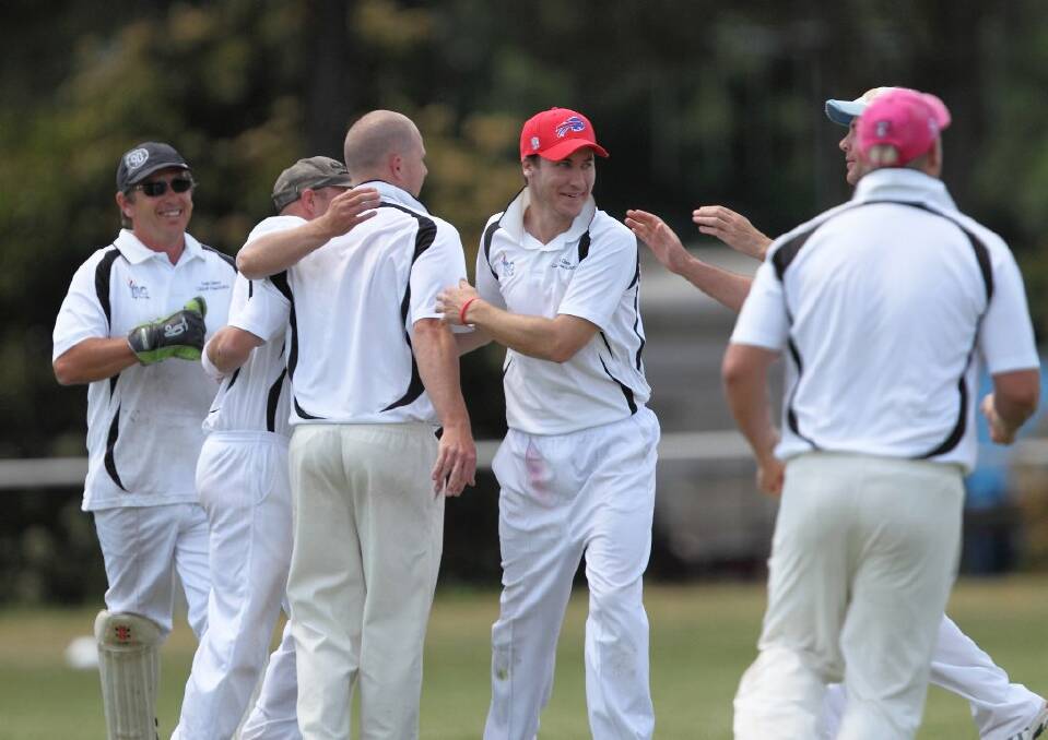 The Yass representative side celebrates the wicket of a Cootamundra batsman from Cootamundra early on in the Country Plate competition. Photo: RS Williams.