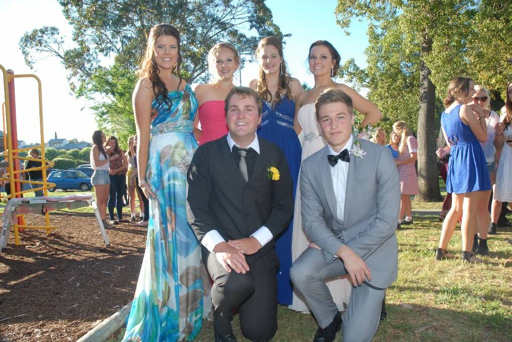 PARTY: Ready to enjoy their year 12 end of school formal on Saturday night were Yass High students (back row) Tegan Morris, Anna Patmore, Laura Rhodes, Kelsey Seers, and (front row) Alex Goode and Corey Elphick.