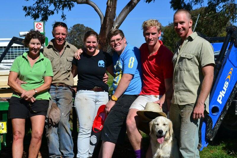 The Minahan family on the farm: Jan, Greg, Amy, Luke, James, Andrew and Archie.