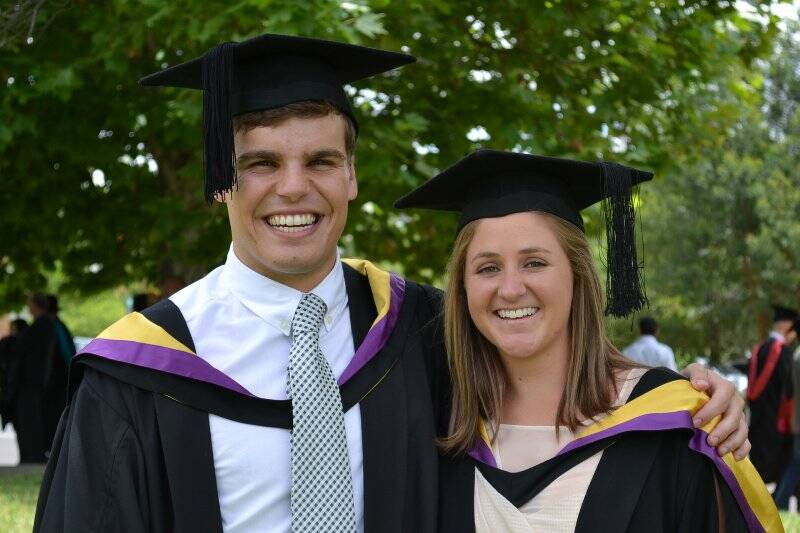 Amy Manahan with Sam McCormack at her graduation from ANU.