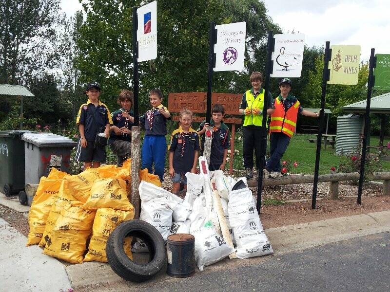 Scouts involved in the Murrumbateman Clean Up Australia Day effort last year: Ewan Phillips Higham, Michael Bourke, Rhys Morgan, Cate Wells, Angus Wells, Stephen Romano and Sam Baker.