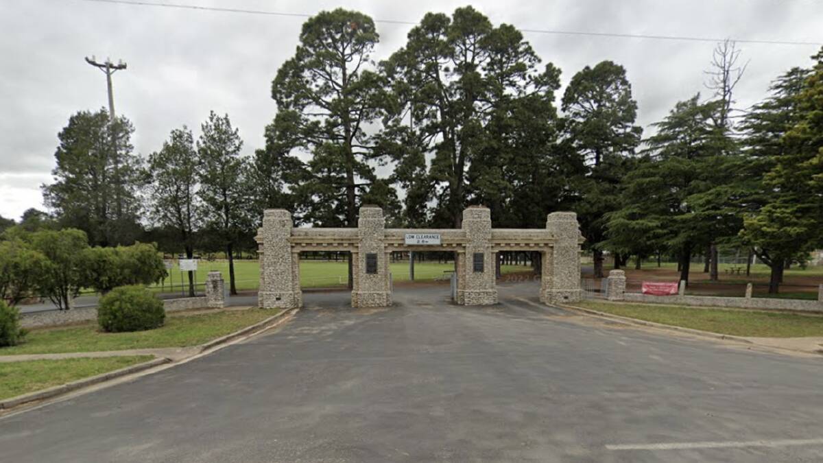 An impressive gateway was erected in Arthur Bryant Triggs memory at the entrance to Victoria Park, Yass, in August 1939. Photo: Google Maps