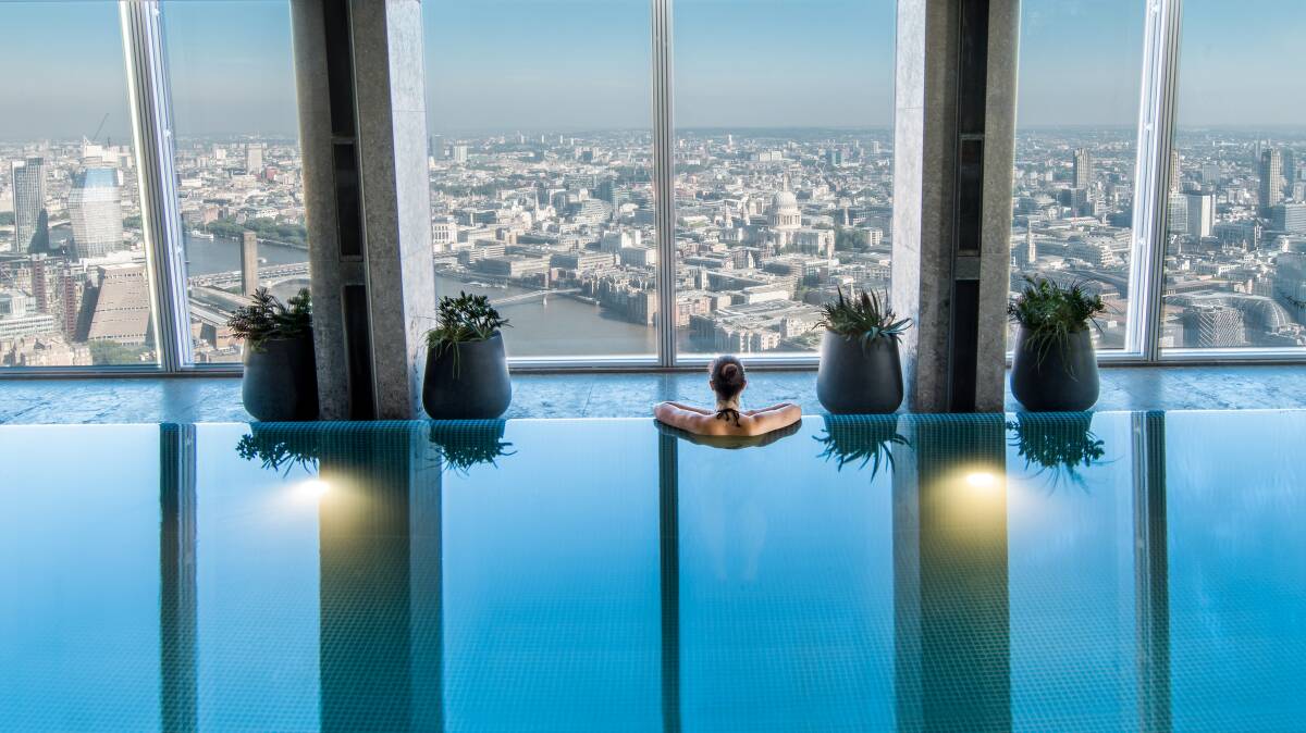 The 52nd-level pool at Shangri-La the Shard; a room at the Dorchester. The 52nd-level pool at Shangri-La the Shard; a room at the Dorchester.