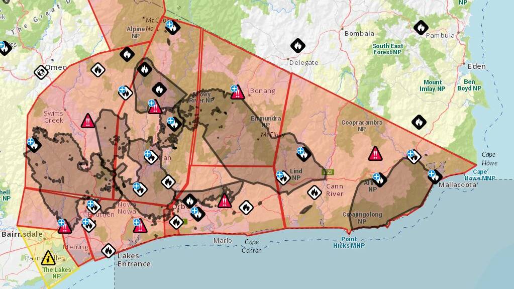 East Gippsland Emergency. Snapshot of Vic Emergency website as at 4.20pm Tuesday, December 31.