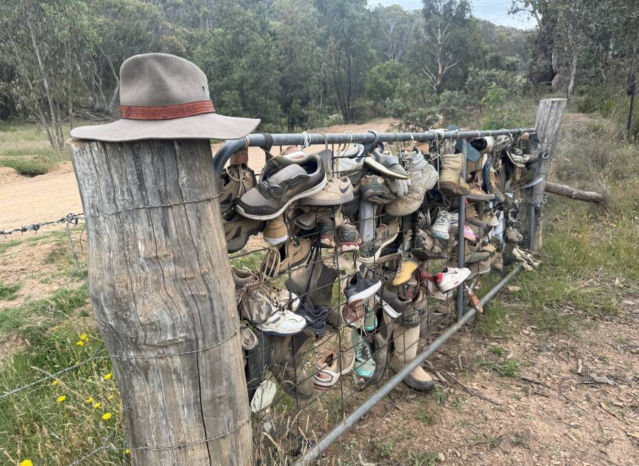 Tim almost inadvertently added his hat to the Bobeyan Boot Gate. Picture by Tim the Yowie Man 