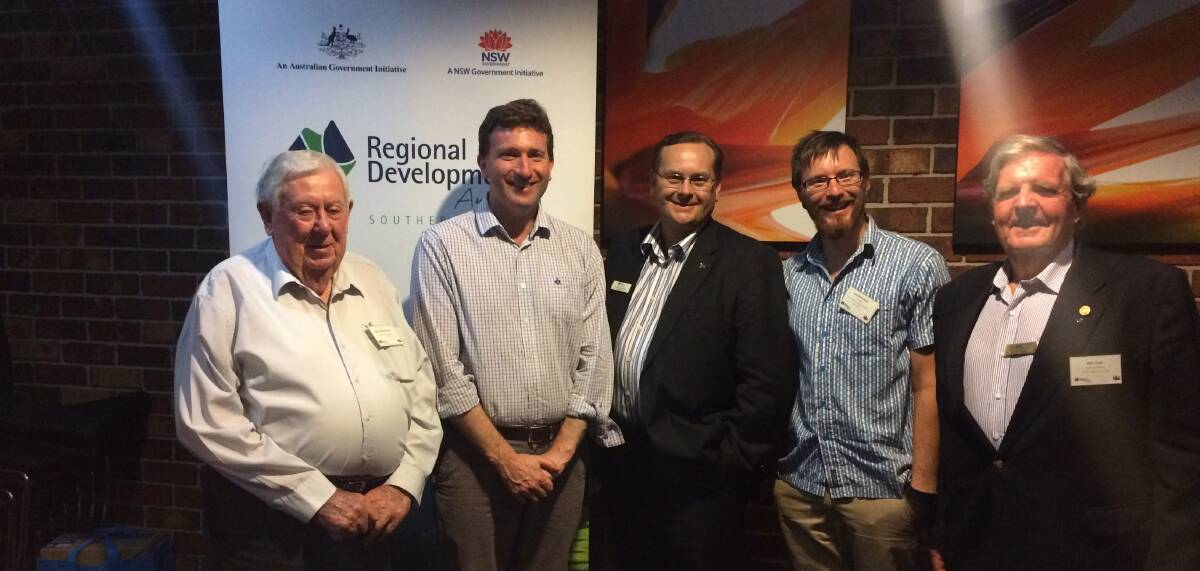 At the dinner: RDASI Board Member Terry Oakes-Ash, with Michael Pilbrow, Mark Schweikert, Daniel Neuhaus and Kim Turner. Photo: Supplied. 