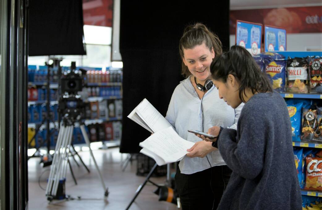 Lights, camera, action: On the set of Broken Line North is filmmaker Sunday Emerson Gullifer with a member of the cast. Photo supplied. 