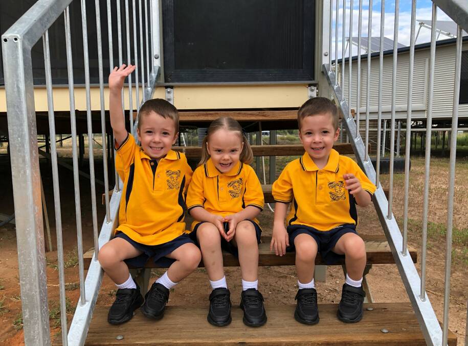 Triplets Parker, Jasper and Mackenzie Dunn have started school in Urandangi this year.