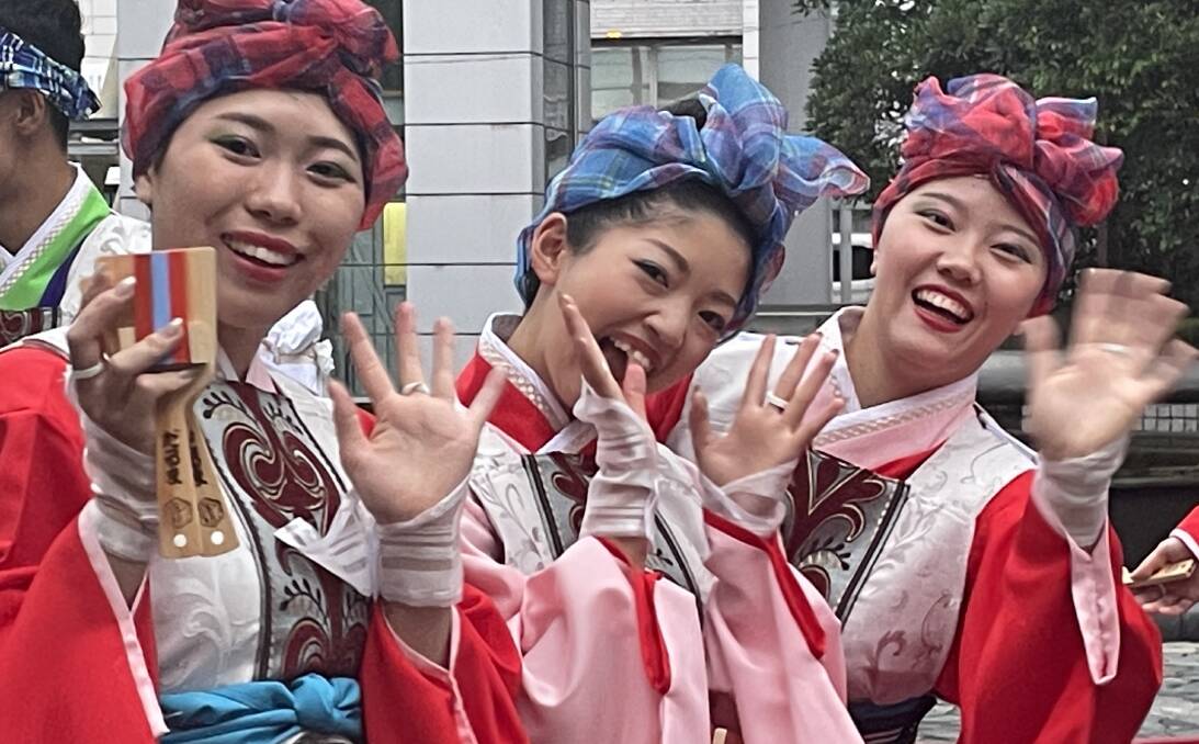 Excitement was palpable on the streets of Kochi as dancers prepared to take part in the Yosakoi Festival. Picture: Kathy Sharpe