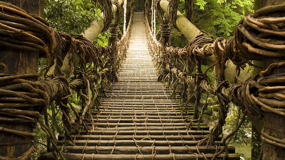 The slats on Iya Valley's famous Kazurabashi vine bridge. Picture: JNTO