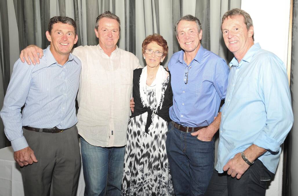 FLASHBACK: Family matriach Edna Daniher celebrates her 80th birthday in 2014 with sons, Chris Anthony, Terry and Neale.