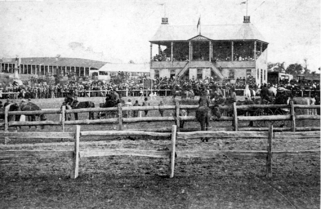 SHOWTIME:  Early 1900s show day with spectators gathered in front of the grandstand to view the equestrian activities. (Image YDHS Inc). 
