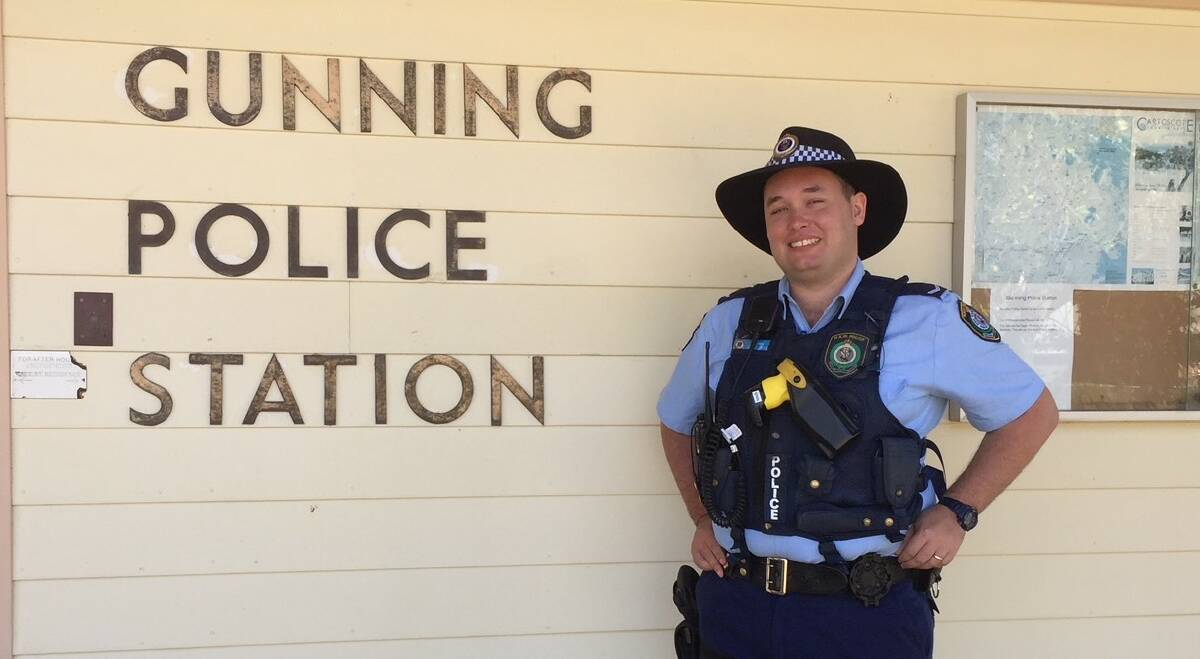 NEW COP: Constable Daniel Wise outside the Gunning Police Station.