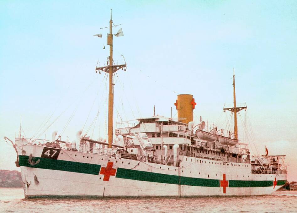 TORPEDOED: Australian ship ‘AHS Centaur’ with its clear markings as a hospital ship, 1943. Photo: National Archives of Australia.