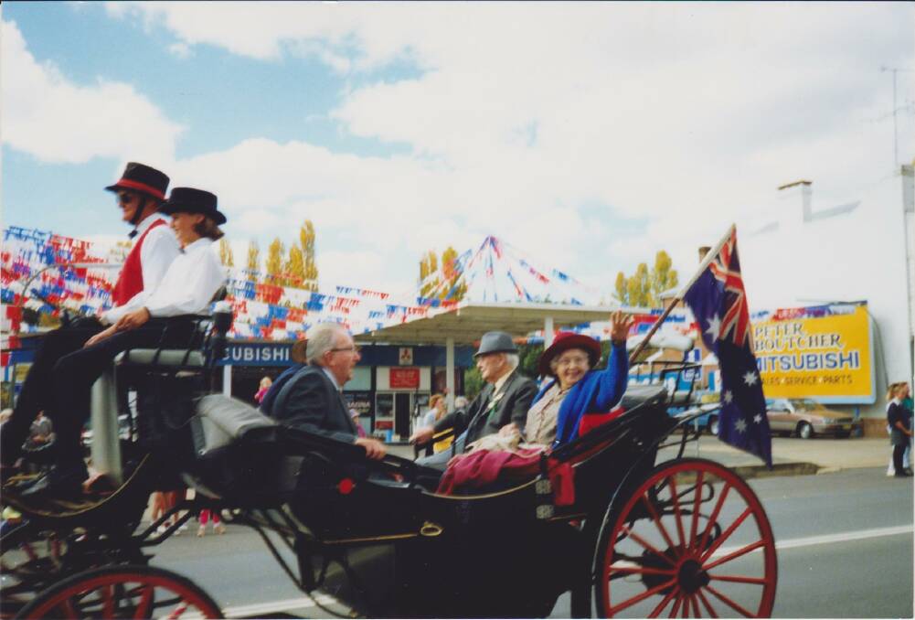 BELOVED: Rae Burgess in a procession in Comur Street 1990. Courtesy Yass & District Historical Society.
