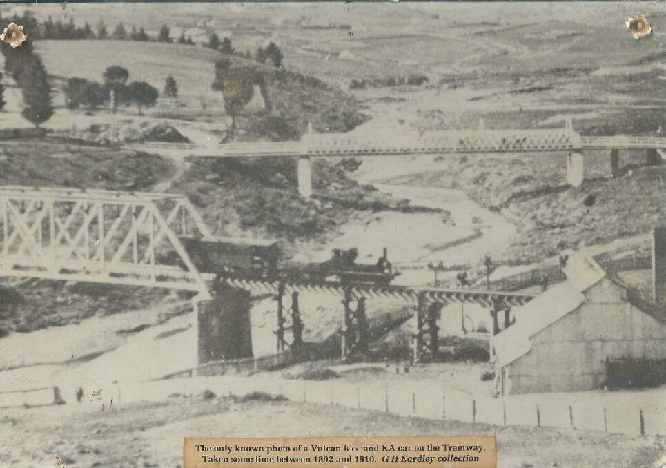 FULL STEAM AHEAD: Image of a Vulcan locomotive on the Pratt Truss Bridge crossing the Yass River between 1892 and 1910. Photo: Yass Railway Historical Society.