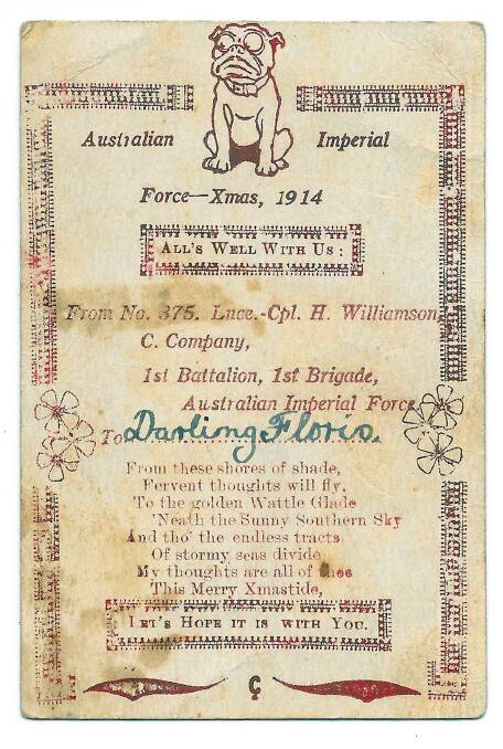 One of the more unusual Christmas greetings is a specially printed card sent from Egypt by Lance Corporal Harold Williamson. Photo: Yass and District Historical Society Inc