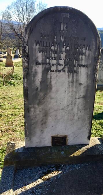 The grave of William Pateman from Jeir at Yass Cemetery. He died on July 16, 1919 aged 68 years. Photo: Susan OLeary.