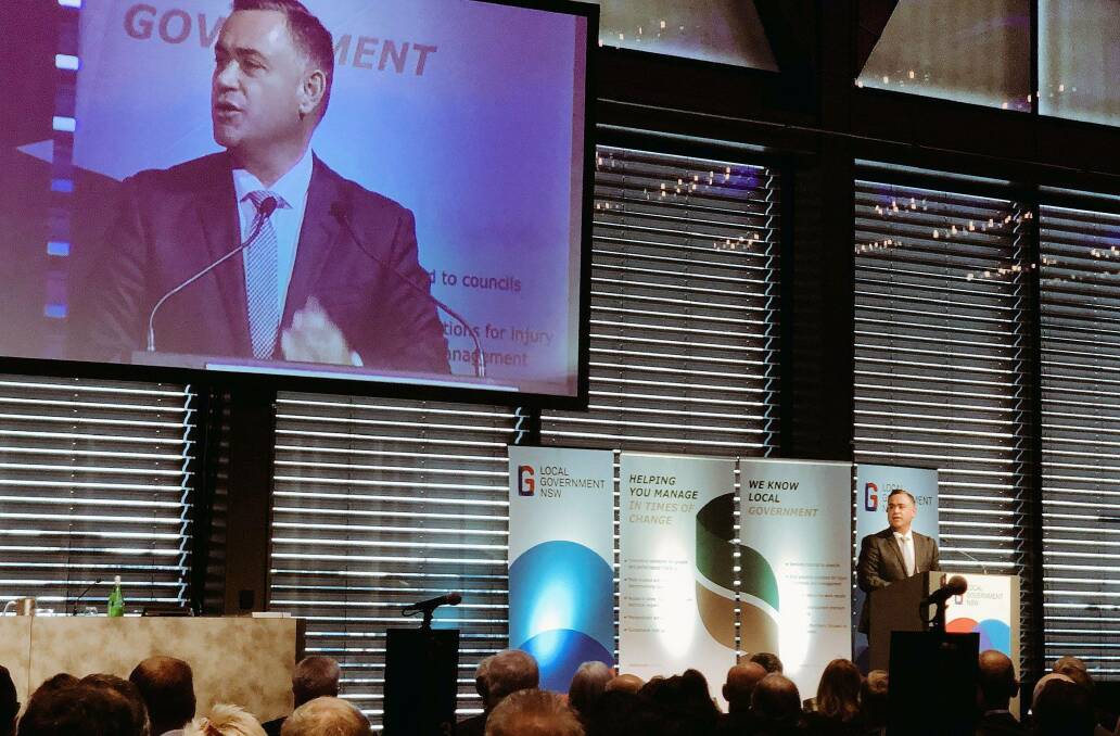 Acting NSW Premier John Barilaro addresses the conference of NSW councils. Photo: Nathan Furry.
