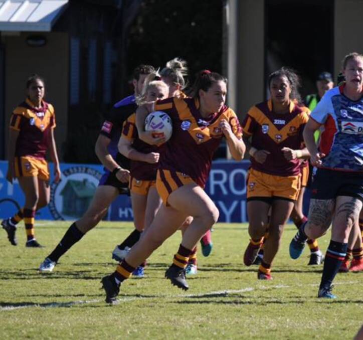 On the run: Gab Suckling shone for the Riverina Bulls earlier this year, which led to her selection in the NSW Country side for the National Championships. Photo: Yass Magpies Womens Rugby League/Facebook.