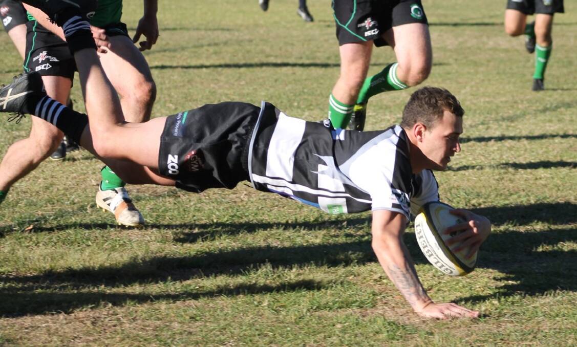 Over the line: The Yass Rams crossed for three tries in the first 22 minutes of the game against Jindabyne on June 1. Photo: Yass Rams Rugby Union. 