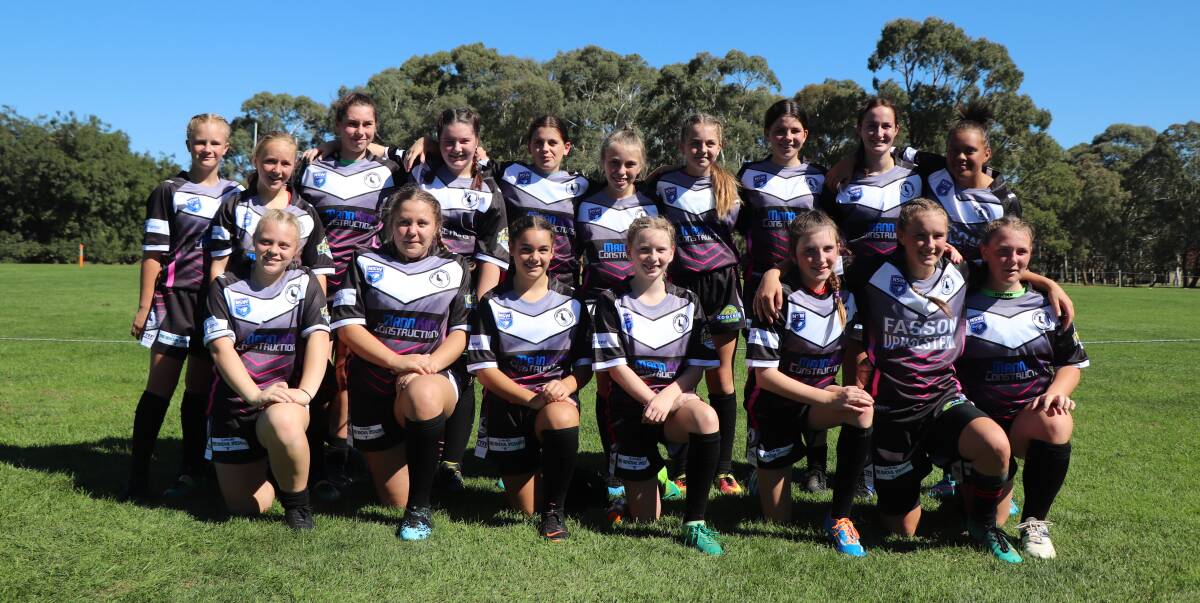 Take a knee: The Under 15s Girls are a newly-formed team in a newly-formed division, and claimed a spectacular 26-24 win in their first match. Photo: Supplied.