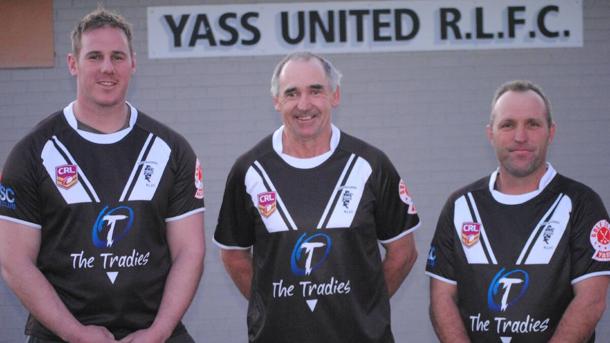 History: "A lot of people recognise the white V as being the Yass Magpies" - Smith (centre) confirms that Youth League will don an old jersey against Goulburn. Photo: Yass Tribune.