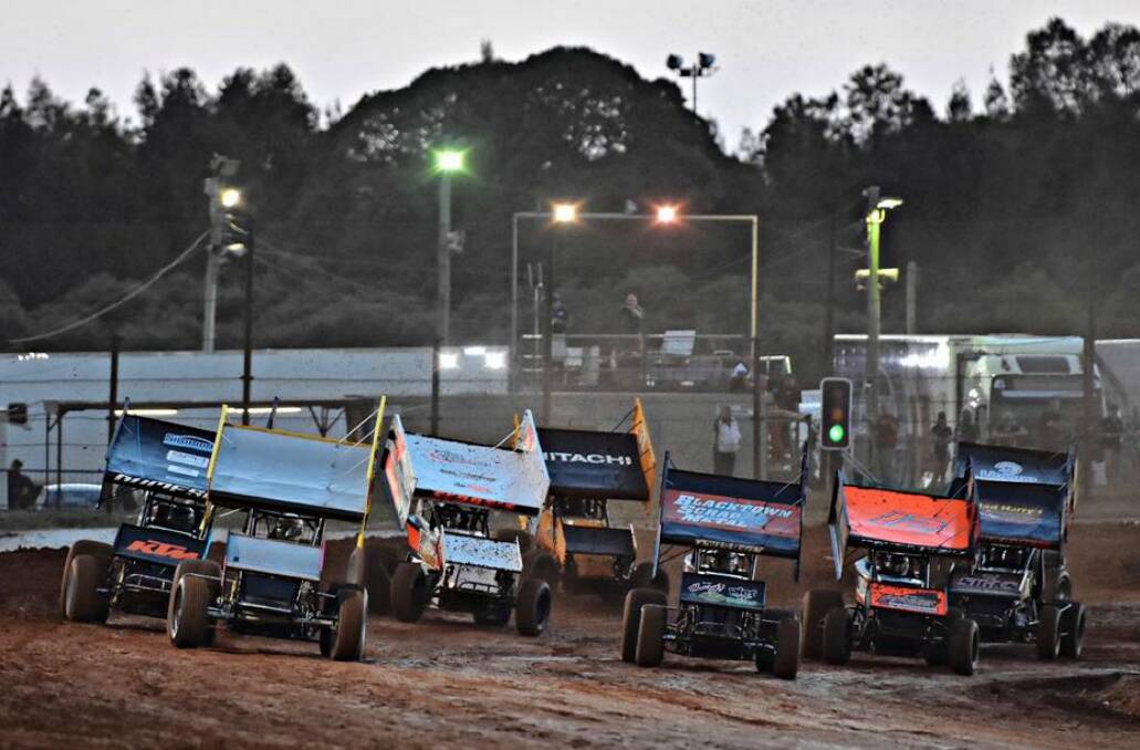 New car: Scorgie's new machine (third from left) performing on Saturday night in a very competitive field. Photo: Scorgie Motorsports. 