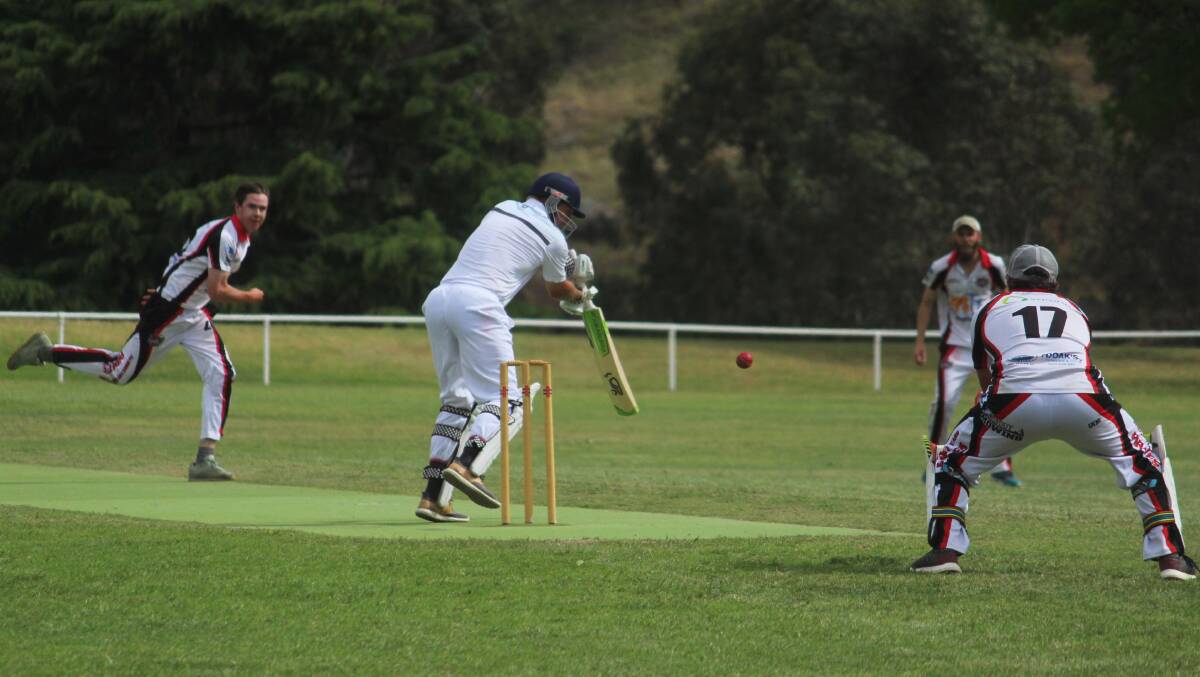 Edged: Dalton's Michael Gersternberg gets a feather on the ball and is about to be caught by Pirates wicketkeeper Brad Wylie. Photo: Zac Lowe. 