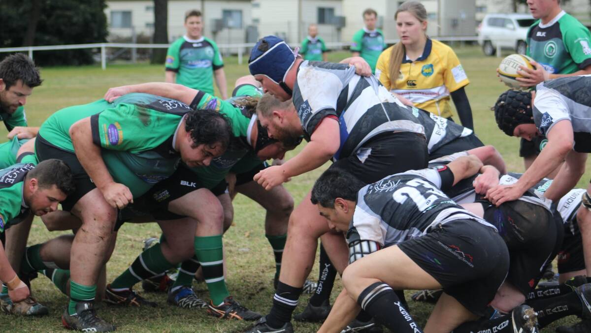 Battling: The Yass Rams took the fight to the Jindabyne Bushpigs last weekend, and came away with a hard,earned 26-22 win. Photo: Yass Rams Rugby Union Club. 