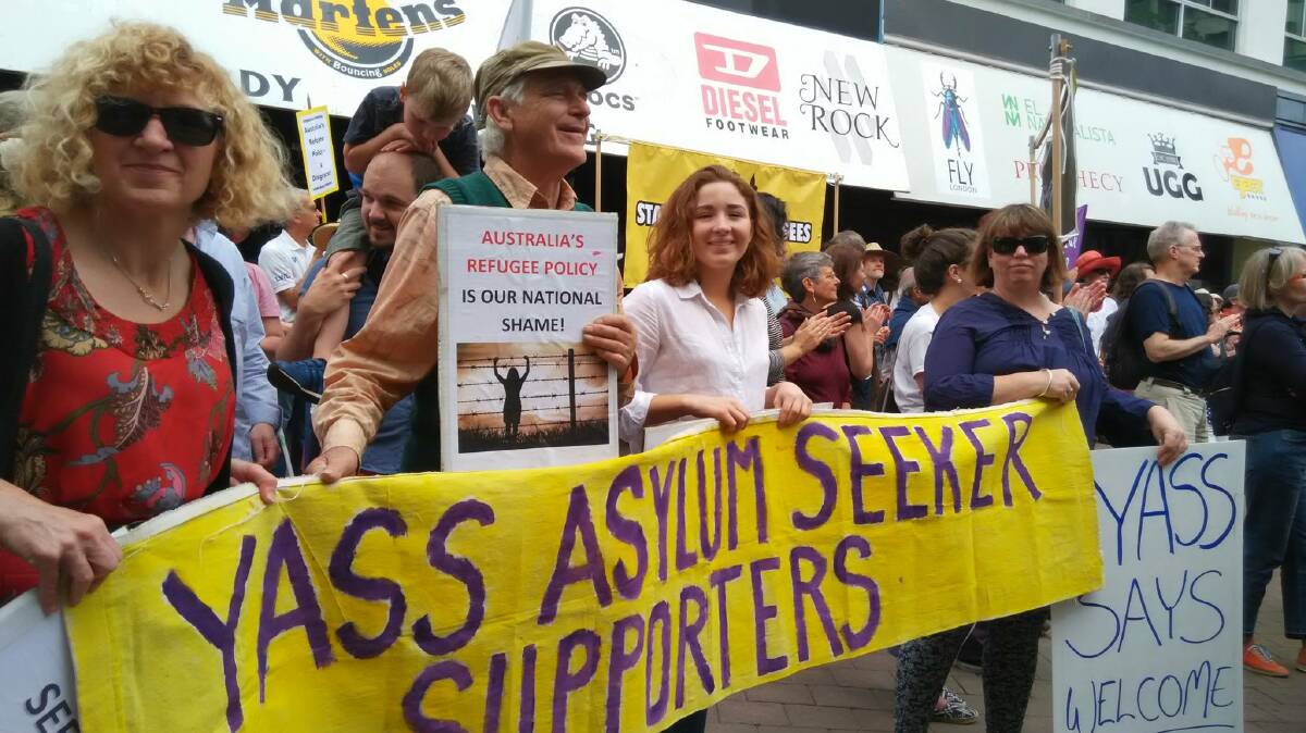 The Yass Rural Australians for Refugees branch showing their support at a rally. Photo: Yass RAR. 