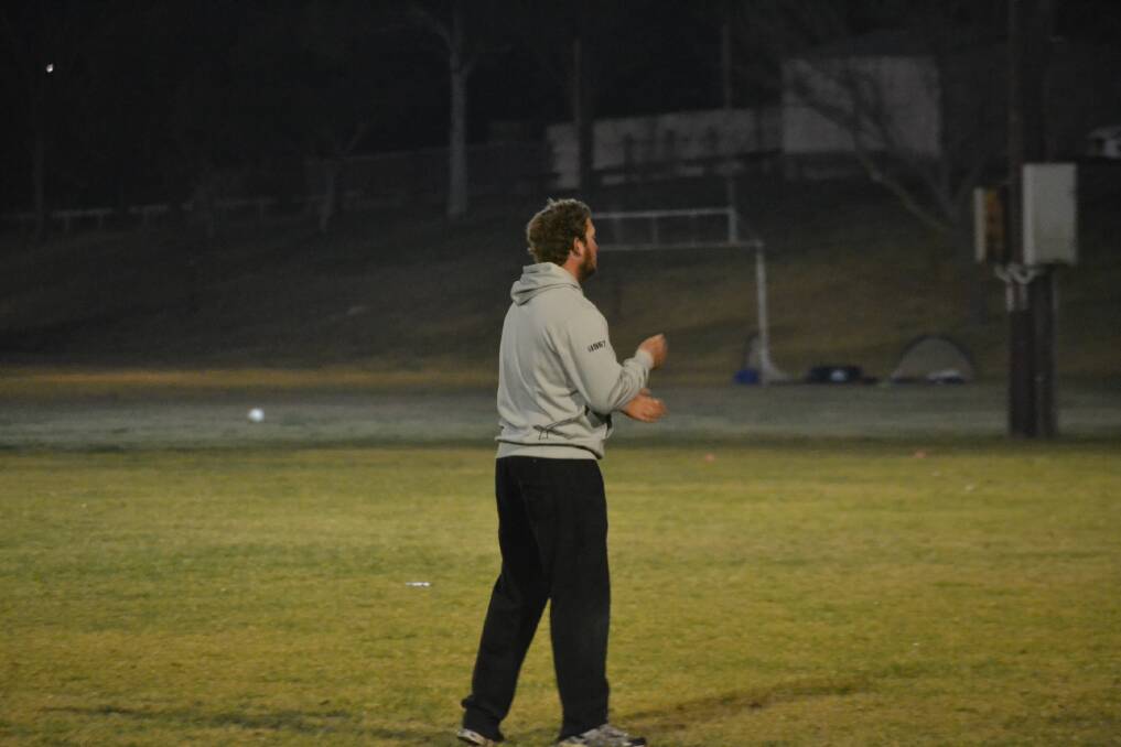 Spurring them on: Coach Steven Greenwood fired up the team at training on Wednesday night, eager to make amends against Queanbeyan on Friday night. Photo: Zac Lowe.
