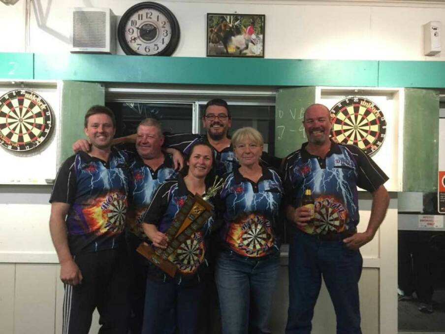 The victors: Some members of the Dalton team after their grand final victory over the Spearchuckers. Photo: Yass Darts Association. 