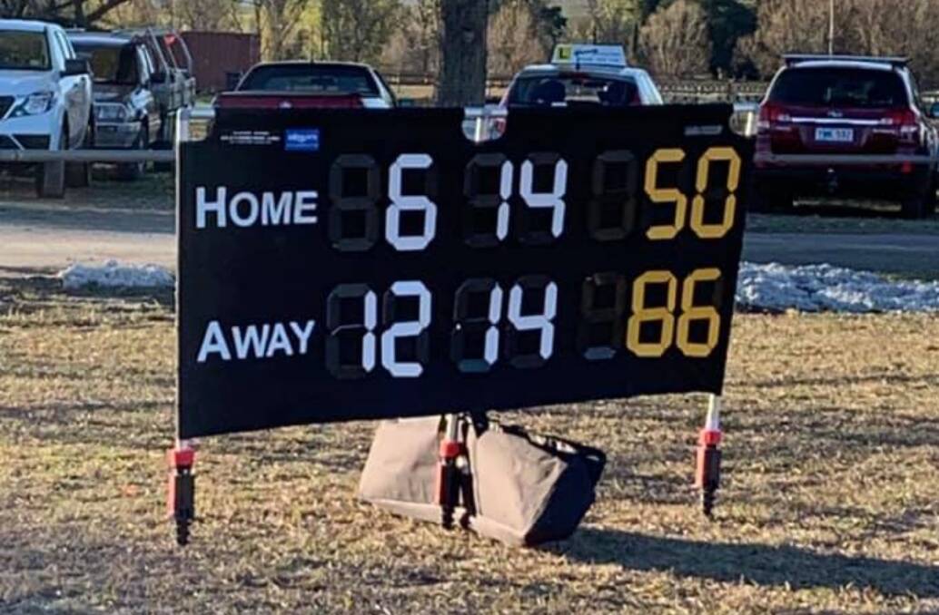 Comprehensive: The scoreboard after the match between Murrumbateman and Yass reflects what Adam Curtois said was the best match the Roos have played. Photo: Yass Roos.