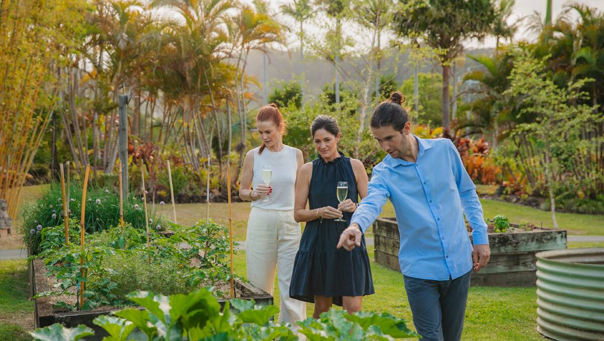 Waitstaff showing guests through the kitchen garden at Potager. Waitstaff showing guests through the kitchen garden at Potager.