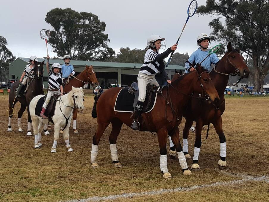 Yass Polocrosse Club sub juniors Jessie Foster, Cleo Carter and Johnnie Erland. Photo courtesy Cathy Bennett