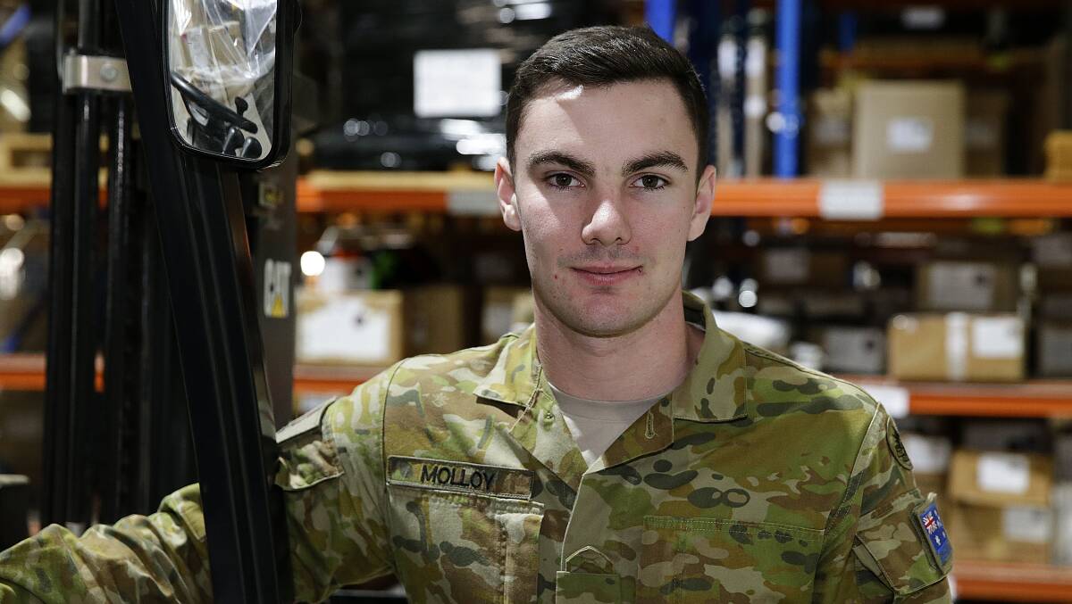 Lance Corporal Joshua Molloy, air dispatcher, deployed to Australia's main base in the Middle East. Photo: Max Bree