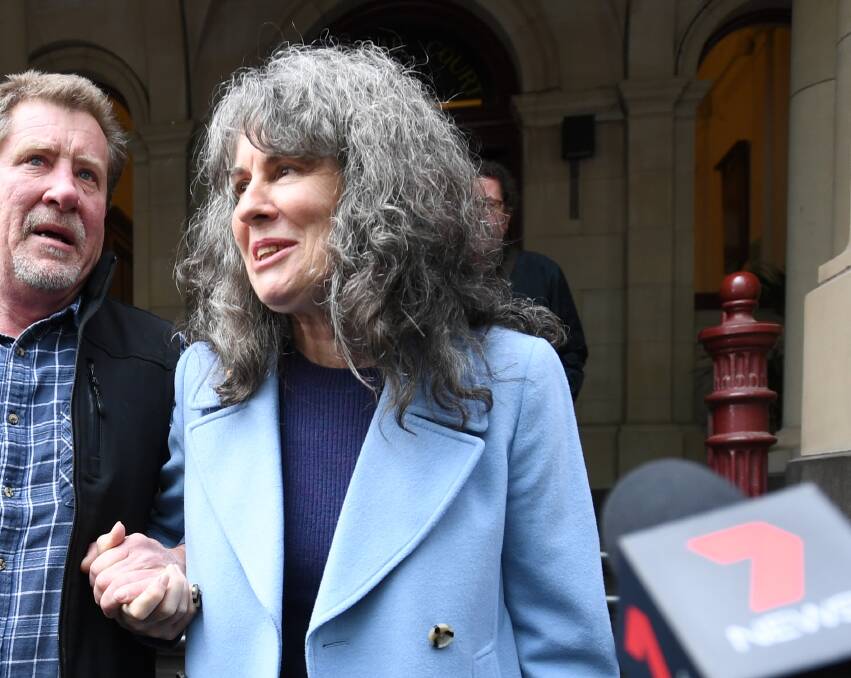 Landmark: Survivor advocate Chrissie Foster talks to the media outside the Victorian Supreme Court on Wednesday after Pell's appeal is rejected. Picture: AAP.