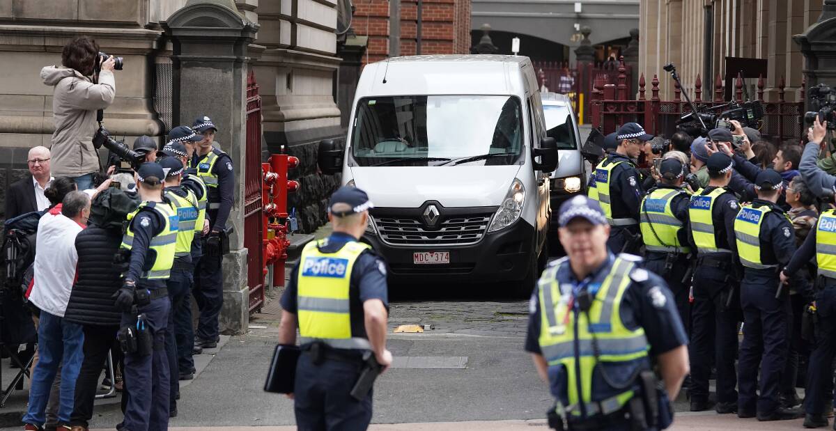 Return: George Pell's van leaves the Victorian Supreme Court on Wednesday as he is returned to jail. He is serving a minimum three years and eight months jail sentence after a jury found him guilty of five child sex offences. 