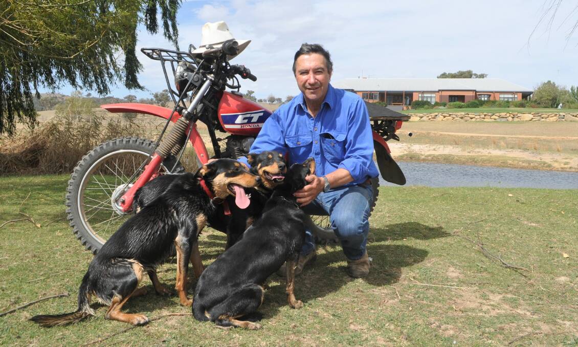 NEW VISION: Hugh Cooke with three of his sheep dogs at his property in Yass. Photo: Toby Vue.
